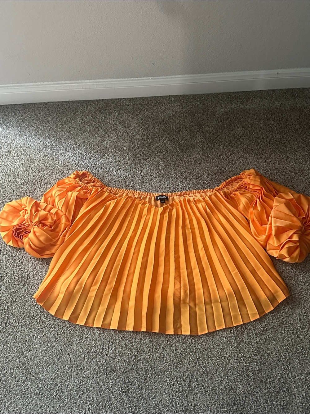 Express Orange Pleated Off-Shoulder Blouse